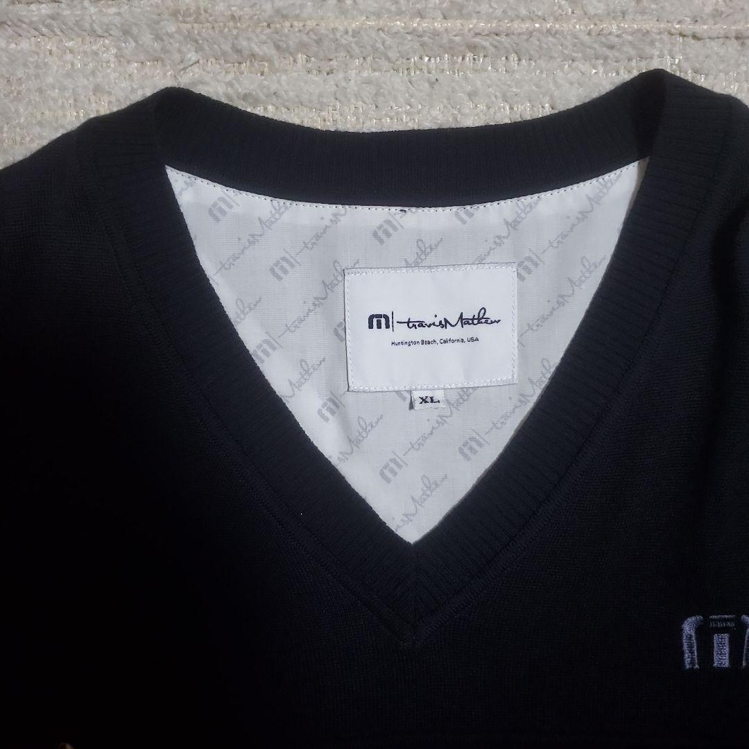 【美品】travisMathew　薄手ニット　ブラック　XL　ストライプ　タイト