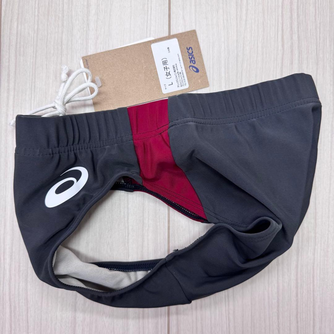 アシックス　女子陸上レーシングショーツ　Lサイズ　ダークグレー×エンジ　新品②