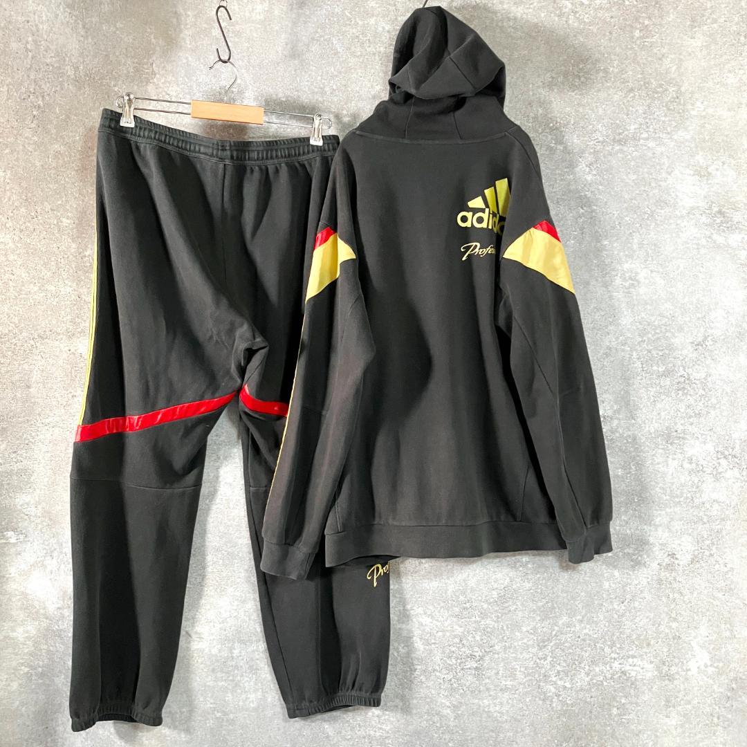adidas　セットアップ　スウェット　ブラック　パーカー　ロゴプリント