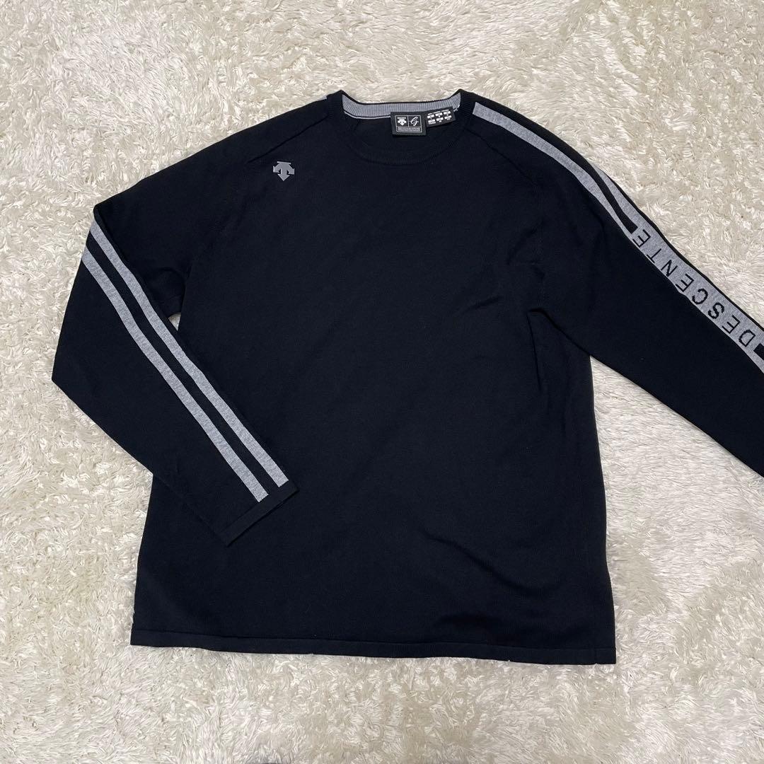DESCENTE GOLF デサントゴルフブラック ニット　黒　袖ロゴ長袖