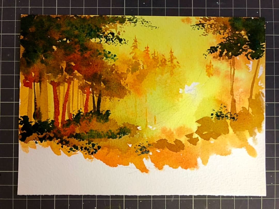 水彩画　風景画　原画　光 絵画 イラスト