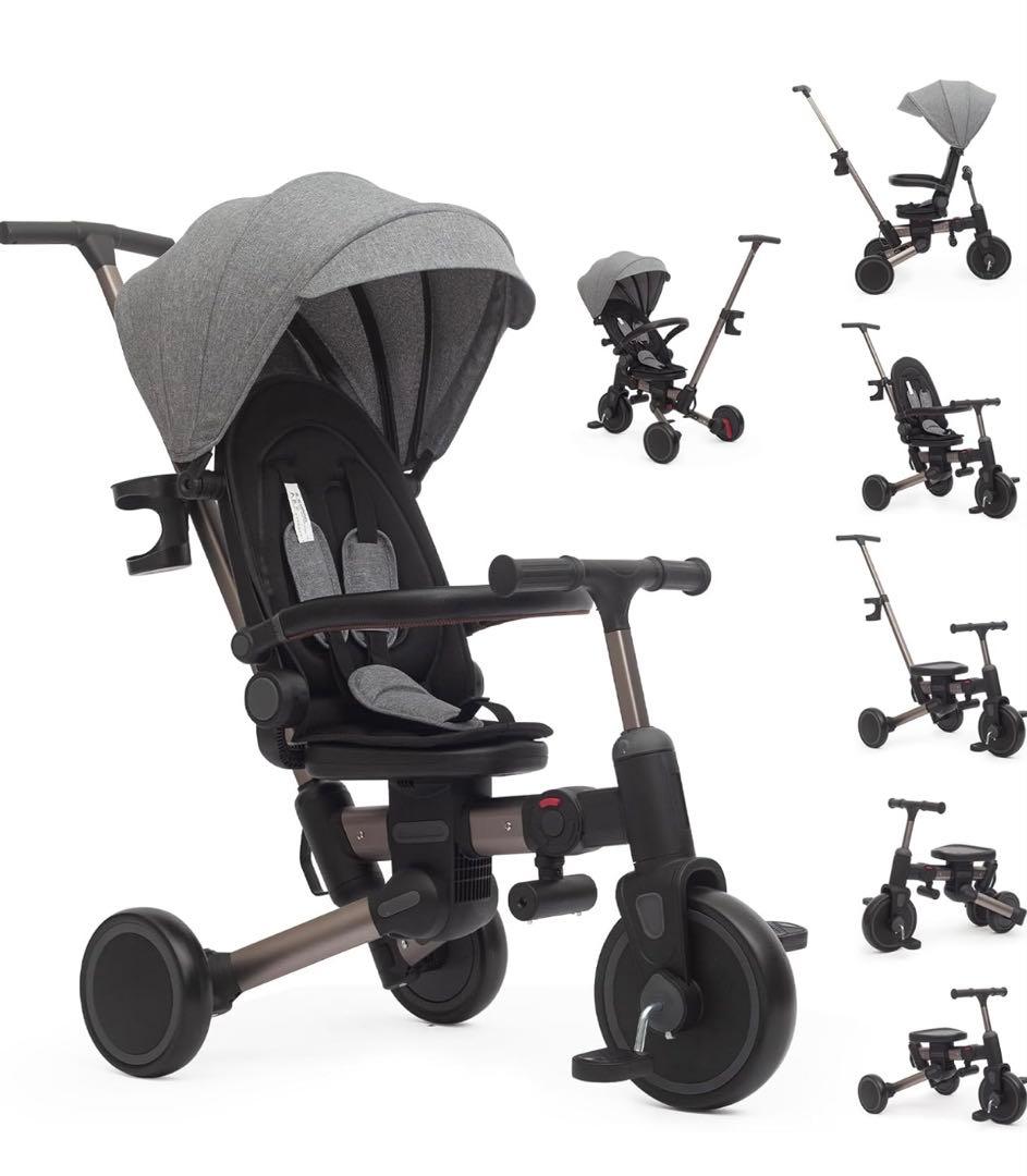 子供用三輪車 7in1 1〜3歳対応 360°回転シート 日よけ付き ゲレー