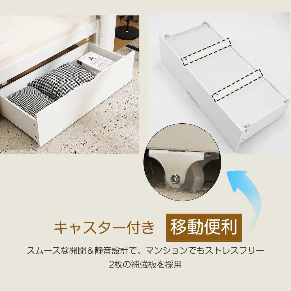 タイムセール！システムベッド　引き出し・ラック付き　収納が便利　WHITE
