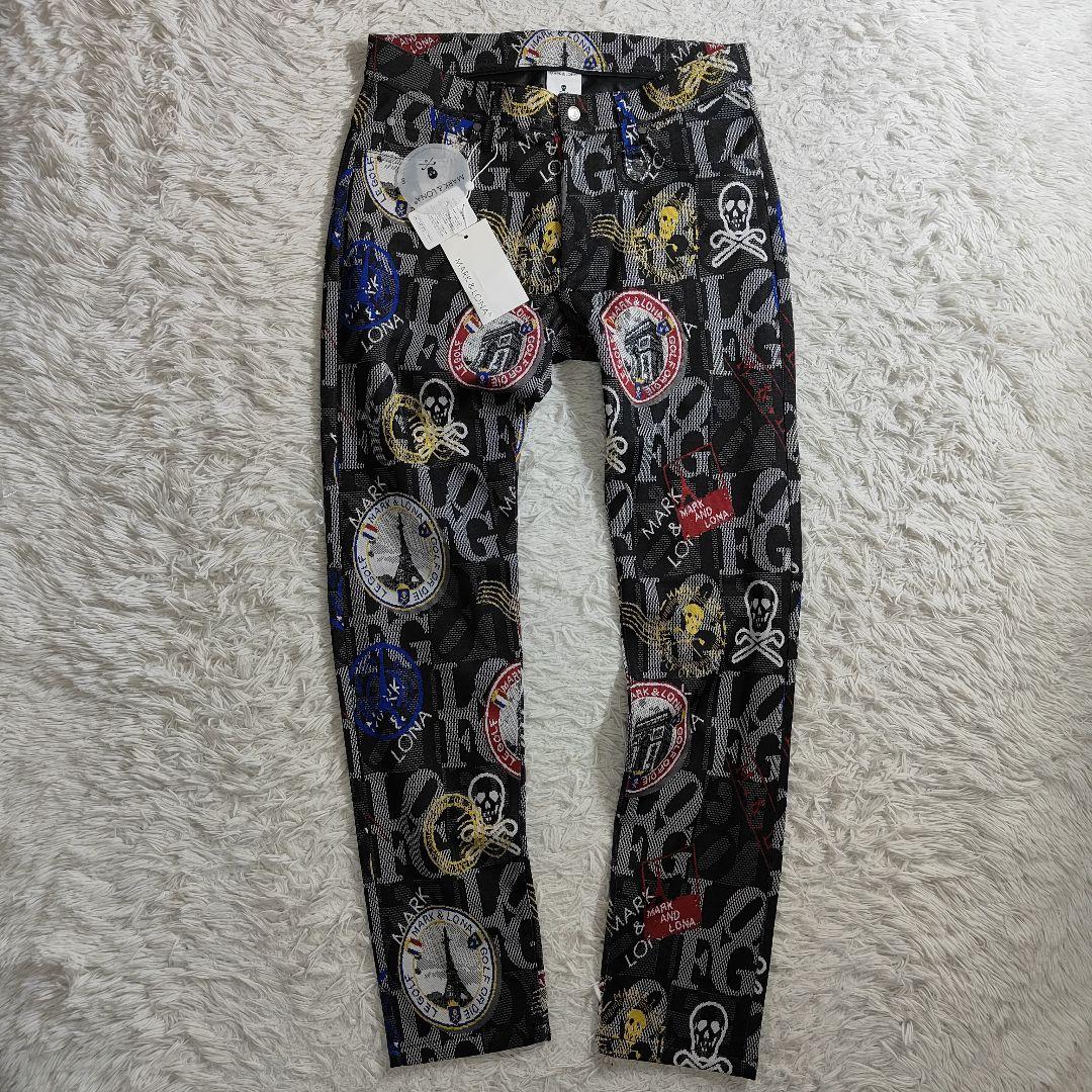 【新品】MARK&LONA マーク＆ロナ 総柄 ゴルフパンツ 50 XL 黒