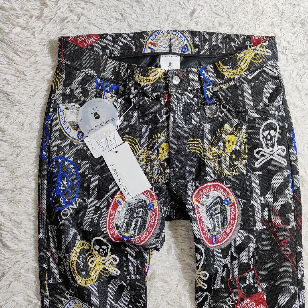【新品】MARK&LONA マーク＆ロナ 総柄 ゴルフパンツ 50 XL 黒