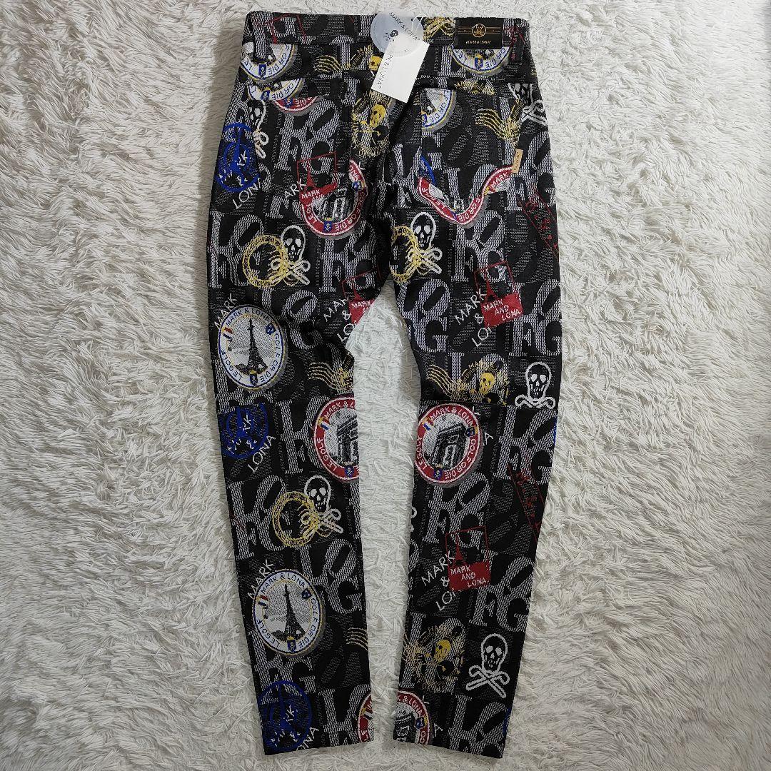 【新品】MARK&LONA マーク＆ロナ 総柄 ゴルフパンツ 50 XL 黒