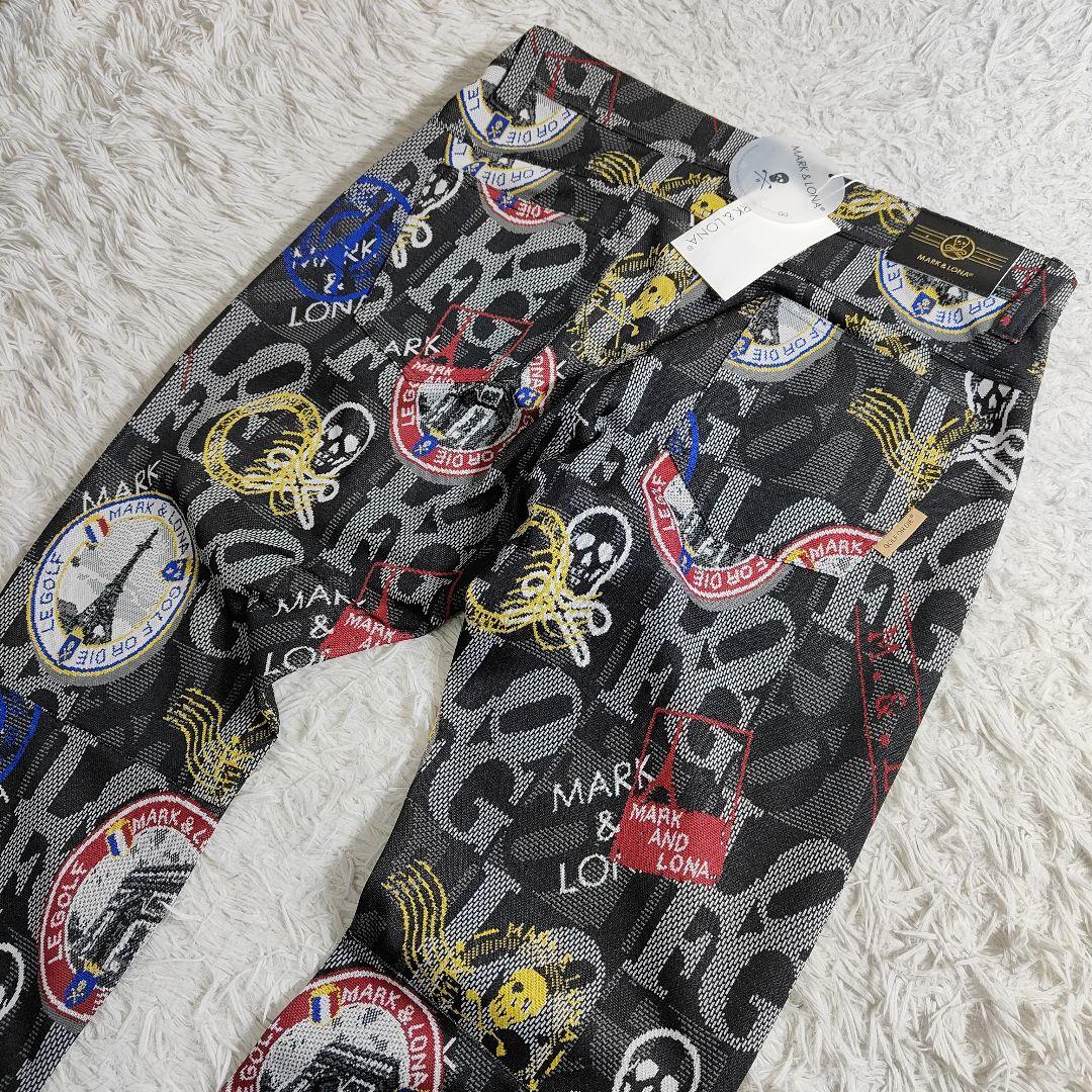 【新品】MARK&LONA マーク＆ロナ 総柄 ゴルフパンツ 50 XL 黒