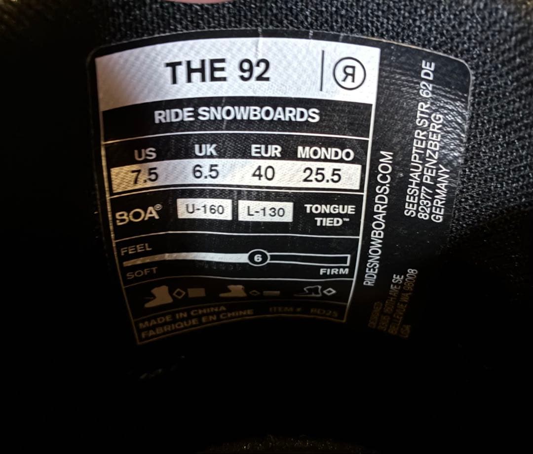 【新品未使用】【保証書付】RIDE THE 92 25.5cm 25-26モデル