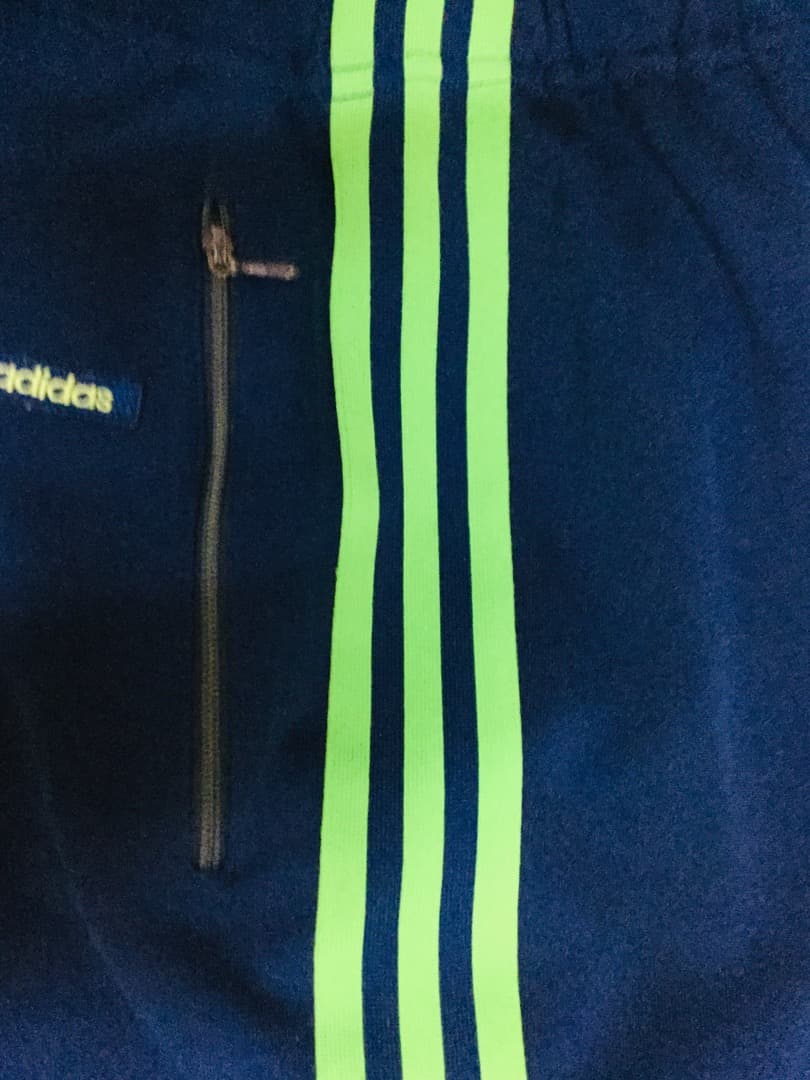 adidas　デサント　紺×緑　ジャージ下　スリーライン　M　80's