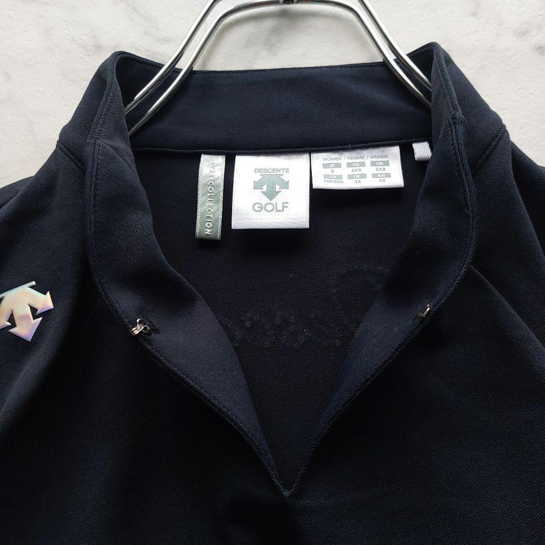極美品 デサントゴルフ LUXE 長袖スキッパーシャツ S 濃紺