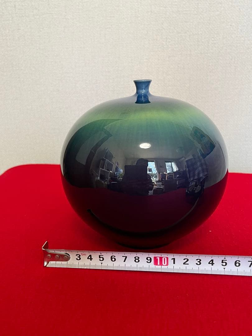 柳雨軒 三代 人間国宝 徳田八十吉（正彦銘）碧明釉 壺 約15.5㎝　T222