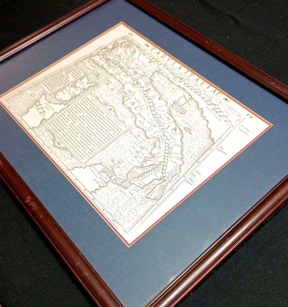 お値下げ　額装品　古地図　1571年　木版画　S.ミュンスター「イタリア全図」