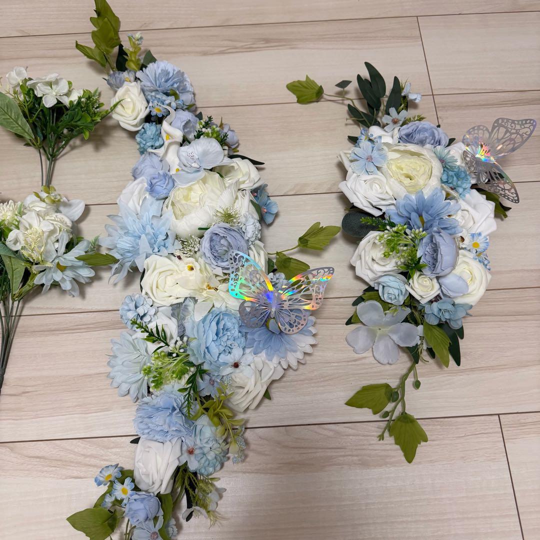 造花 水色 ウエディングアーチ 生誕祭 誕生祭 花飾り 装飾