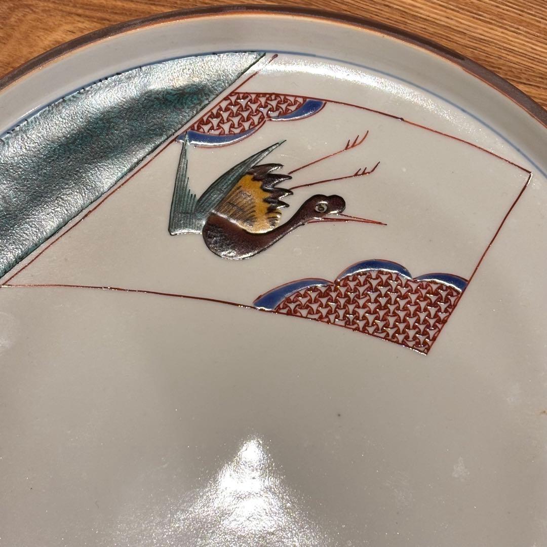 九谷焼 浅蔵五十吉造 五十吉 飾り皿 大皿 瑞鳥文 鳥図 色絵 共布 共箱付き