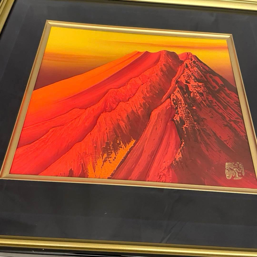 「赤富士」　立体画/風景画/絵画/日本画　富士山　盛り絵　美術品