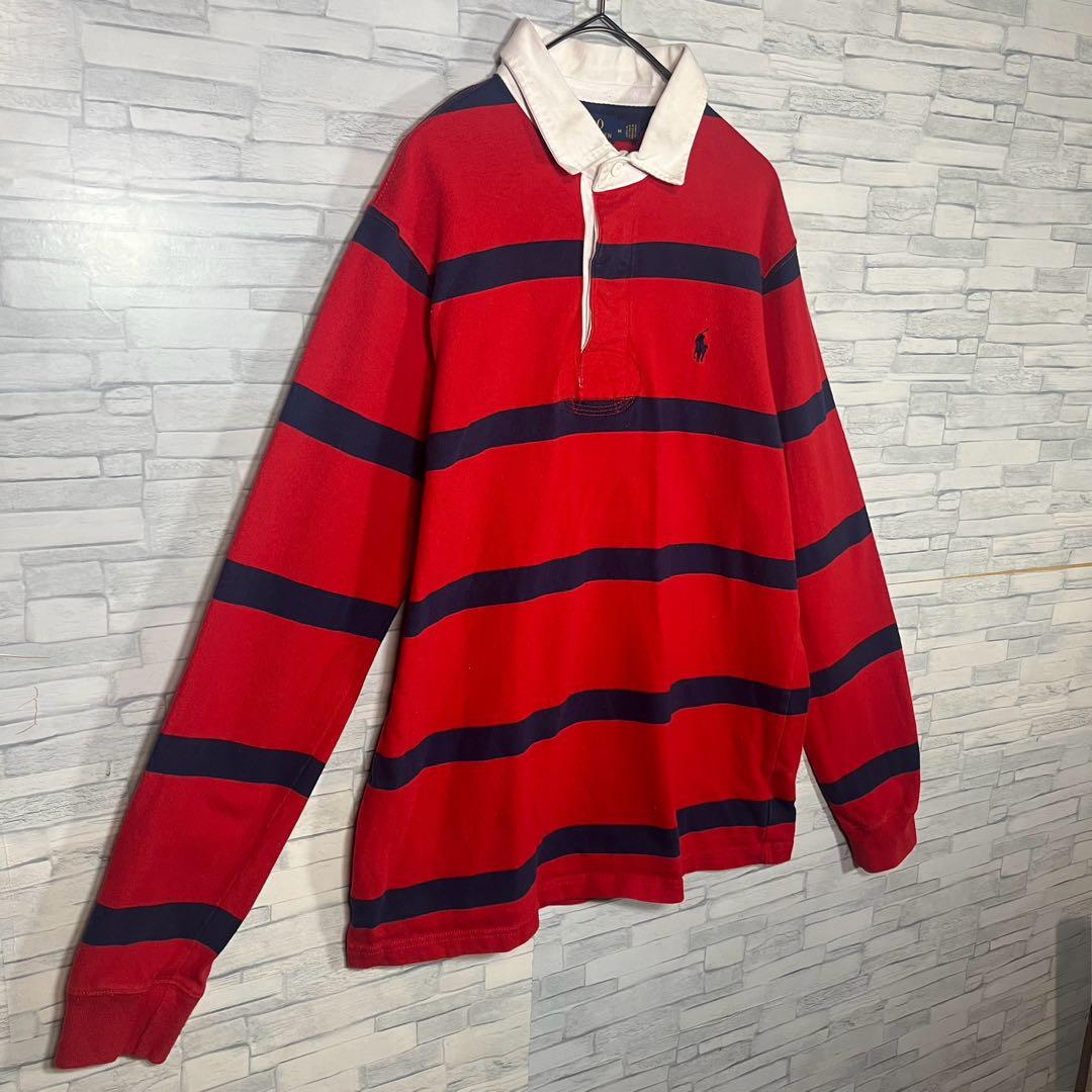 POLO RALPH LAUREN ラガーシャツ M レッド×ネイビー ボーダー
