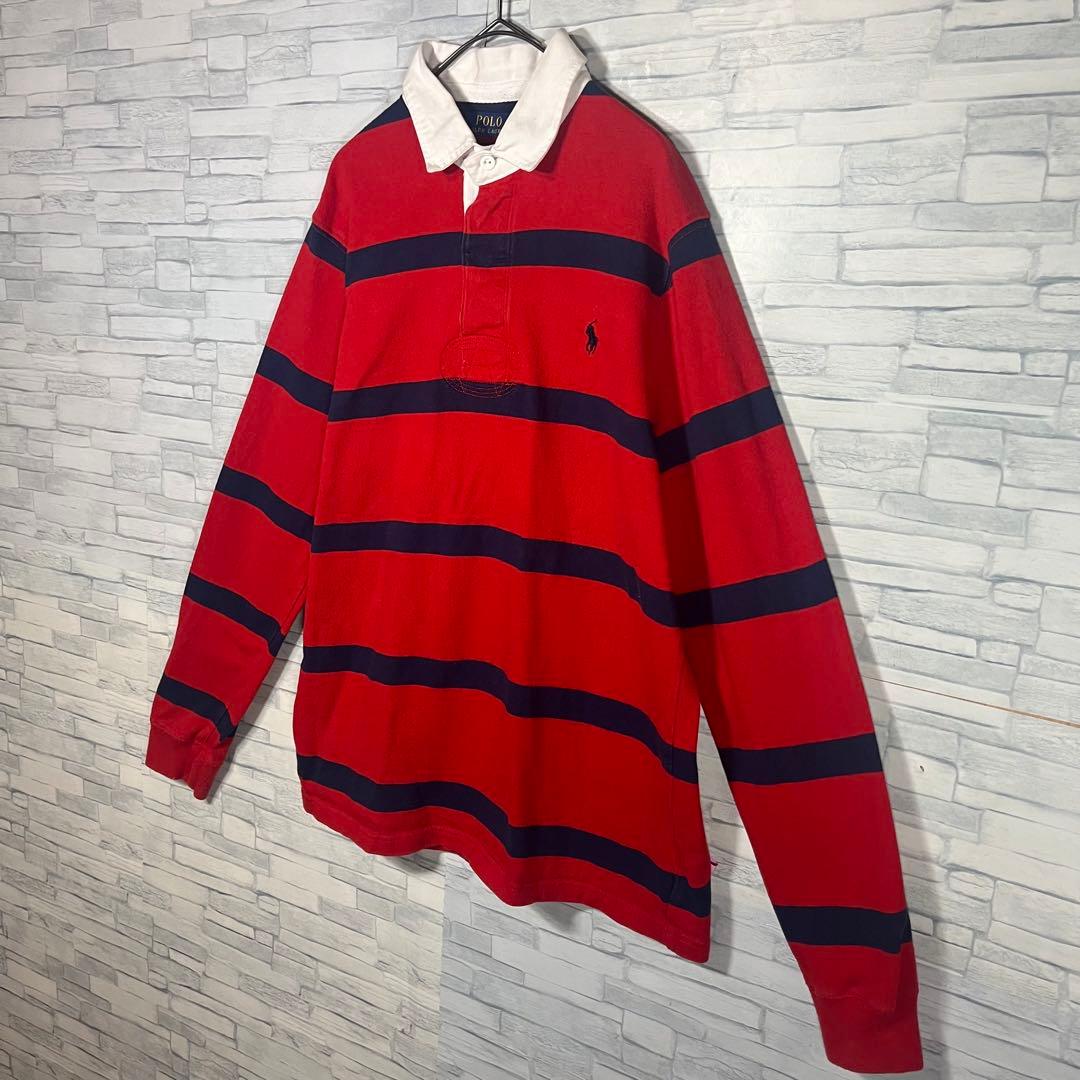 POLO RALPH LAUREN ラガーシャツ M レッド×ネイビー ボーダー