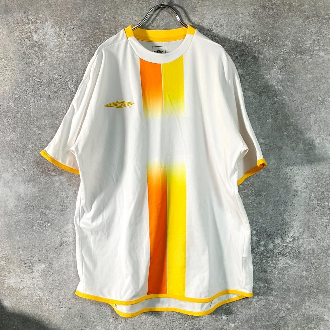 UMBRO　スポーツシャツ　半袖　ホワイト　イエロー　メッシュ　ポリエステル