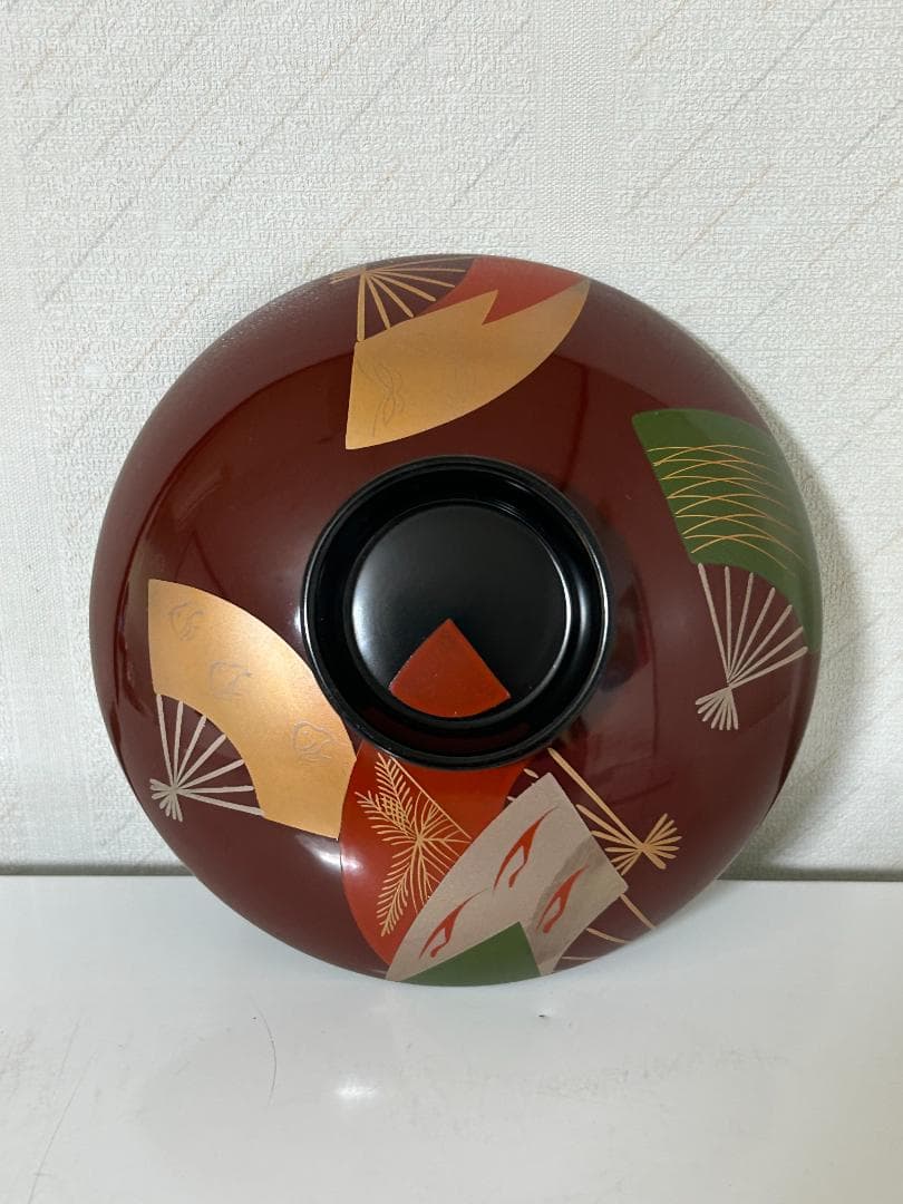 Y【長期保管品】 輪島塗 蓋付 お吸物椀　扇子模柄　臼田　10客セット