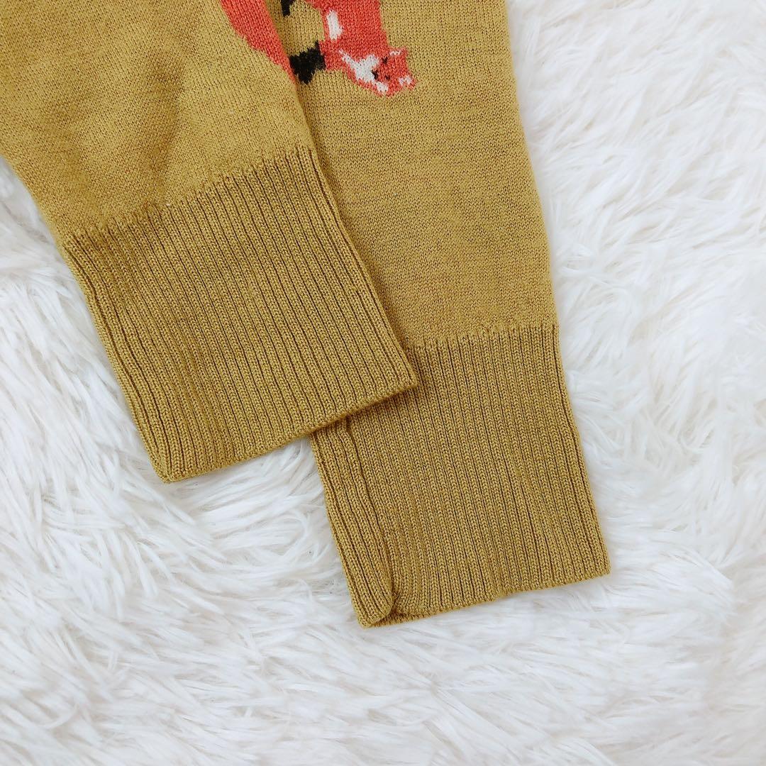 PEARLYGATES ゴルフニットセーター キツネ柄　刺繍　毛　マスタード　L