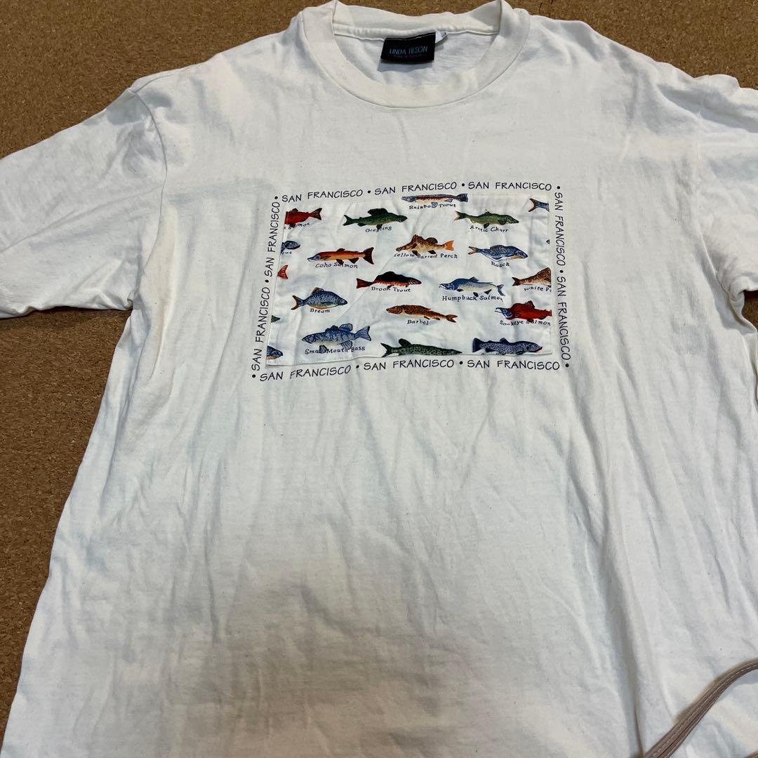 LINDA TILSON 魚イラスト Tシャツ L コットン100％　USA