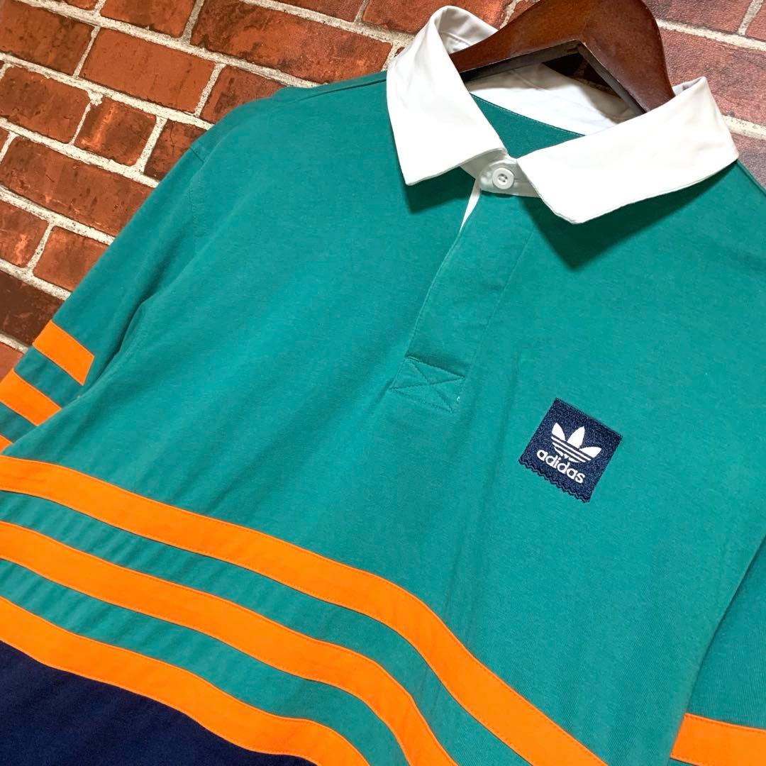 adidas★アディダス★スリーライン★ラガーシャツ★長袖★マルチカラー★M古着