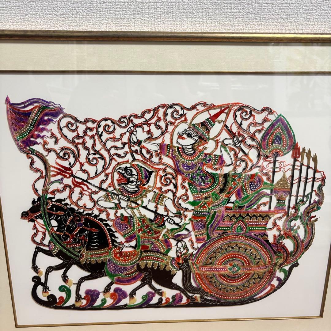 切り絵　馬　額縁外寸56cm×46c額装