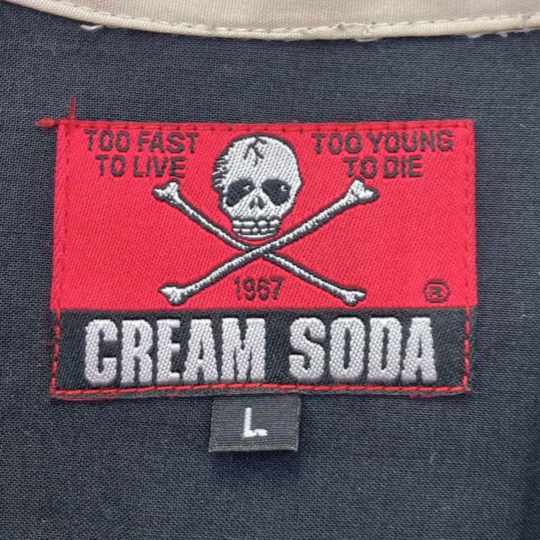 【CREAM SODA】ボウリングシャツ　スカルデザイン　ブラック　L