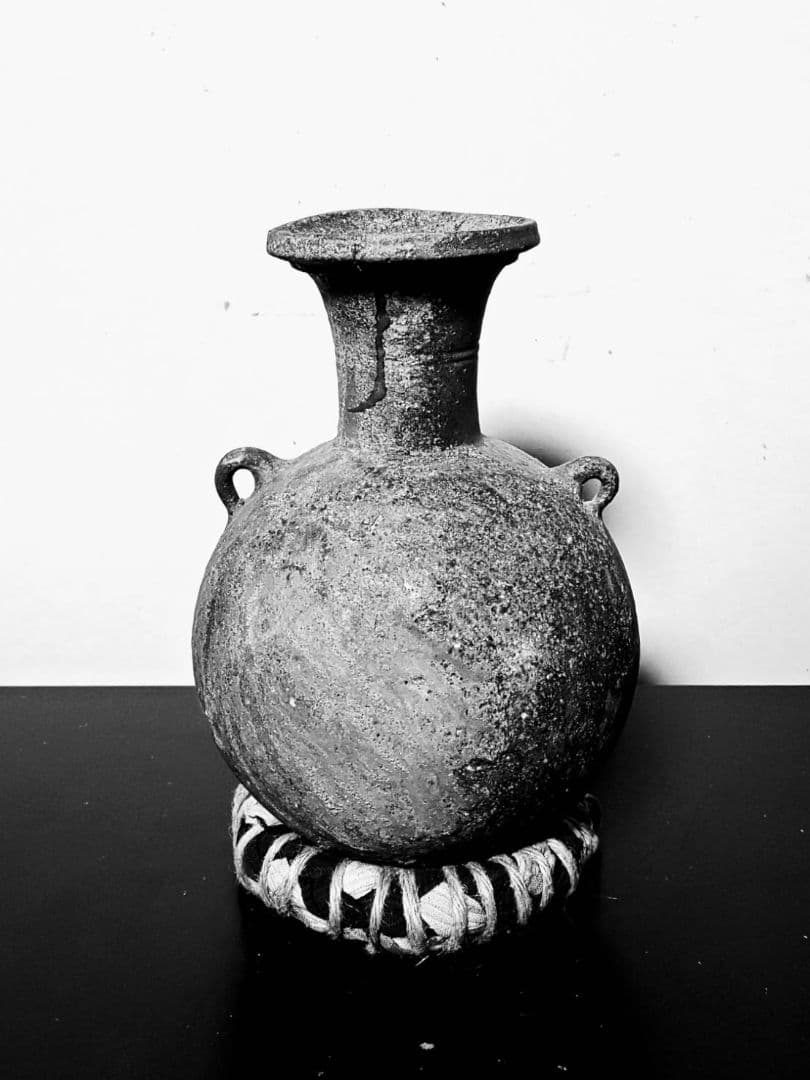 赤上がりの須恵器フラスコ瓶　珍品稀品　古美術　花呼ぶ器