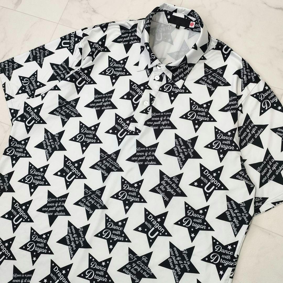 【美品】ダンスウィズドラゴン　半袖シャツ　ストレッチ　ロゴ　星総柄　モノクロ　5