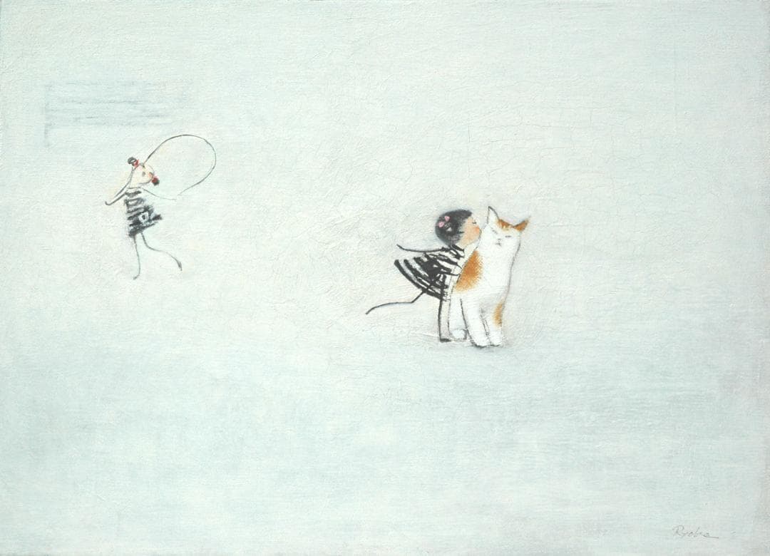 油絵 菅家令子 絵 絵画インテリア 額付(銀) F4-090718 子猫と女の子
