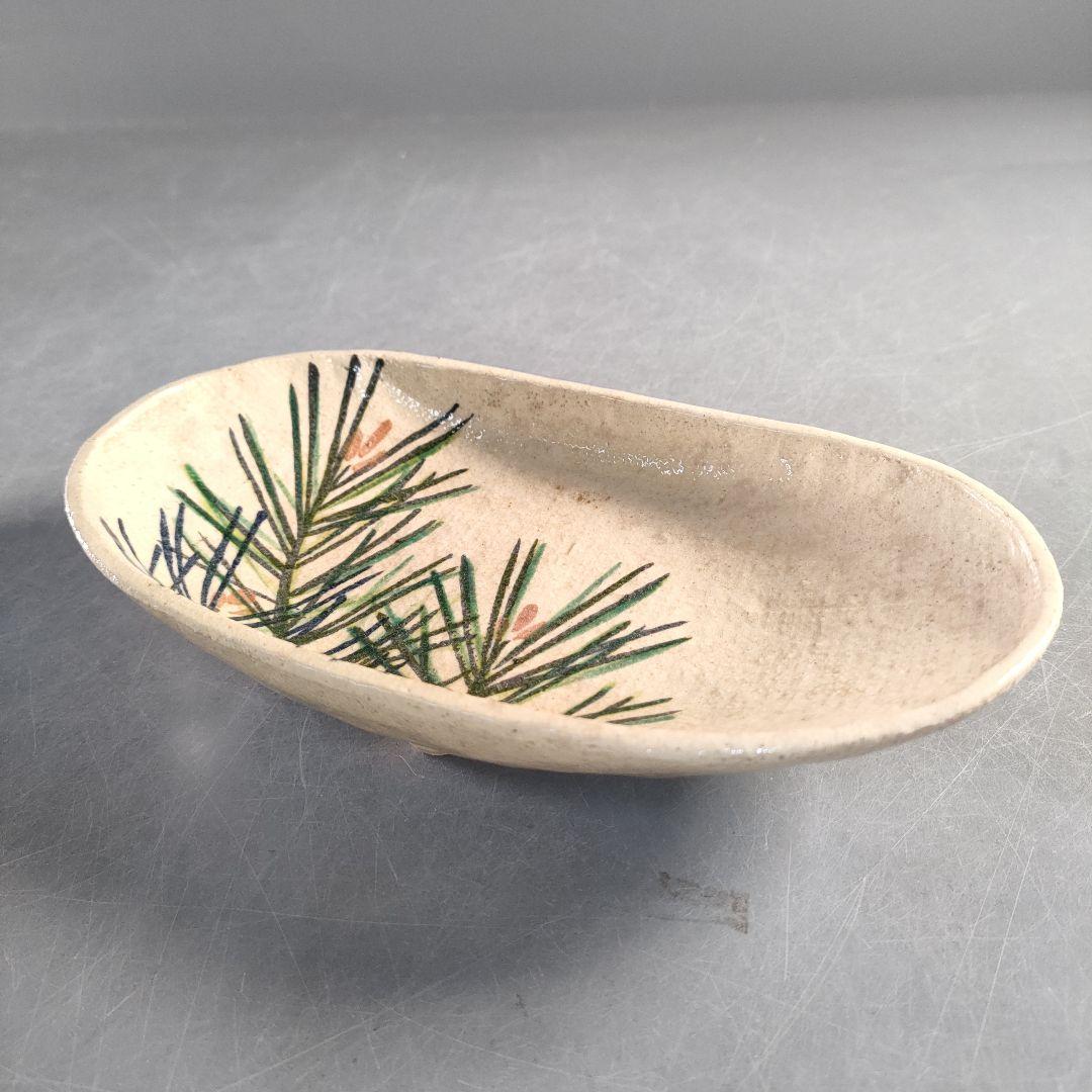 A1364-9/伊藤陶山 造/若松絵足付向附5客/共箱/銘々皿/飾皿/懐石道具/