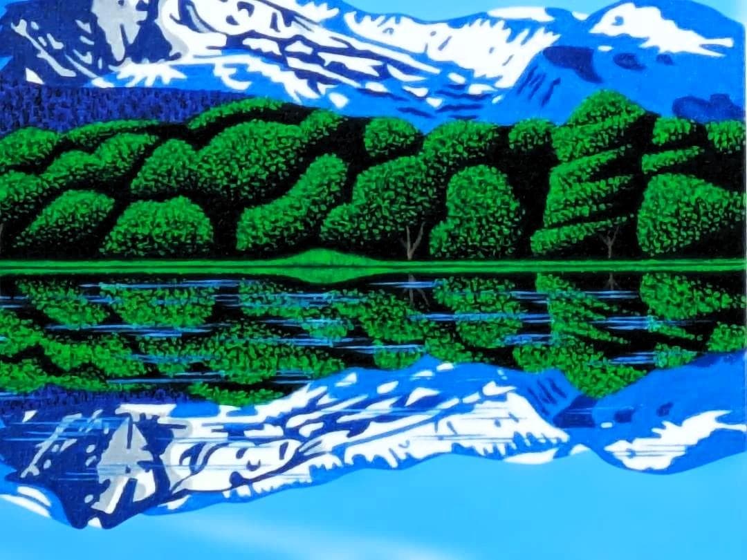 ★鳥海山と湖・肉筆油彩画・F6キャンバス(智博)