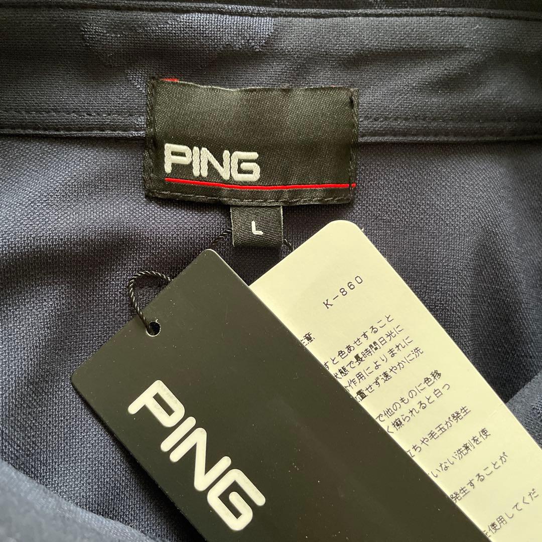 ＊PING メンズ　長袖ポロシャツ＊ネイビー＊Lsize＊新品タグ付✨ゴルフ