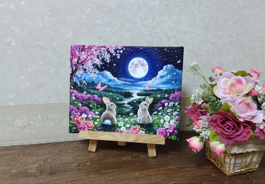 花*様 【春満月】アクリル画 F3 風景画 絵画