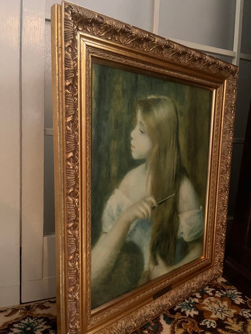 ルノワール 髪をとかす少女 高級複製画 アンティーク インテリア 額縁 置物