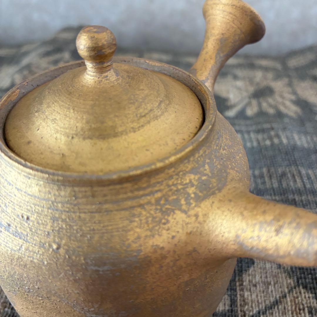 名工 小川甚八 金彩急須 共箱入 笠間焼 芸術的フォルム 極上のキレ 煎茶道具