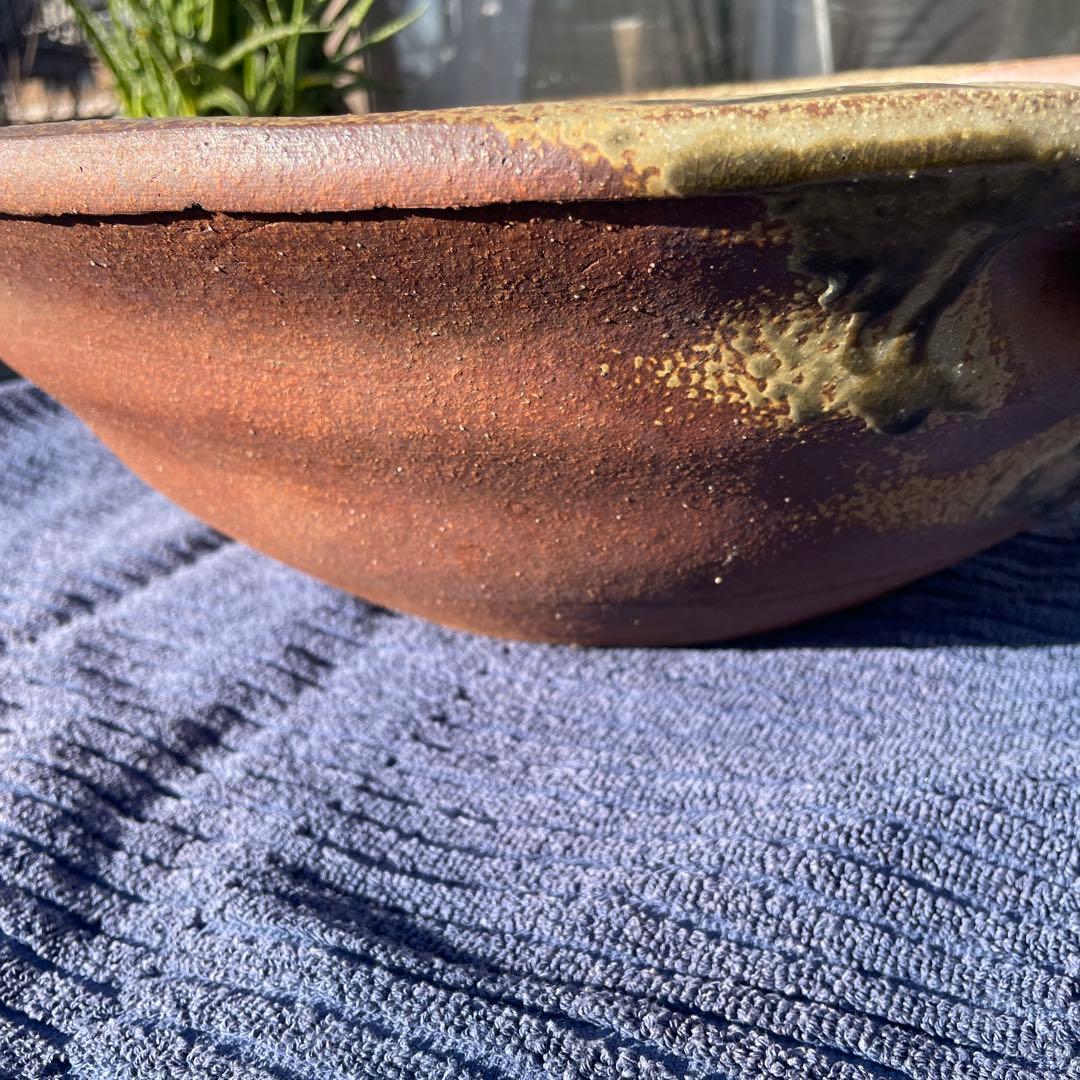 信楽焼　ビードロ蛙付めだか鉢　金魚鉢・陶器　47×17