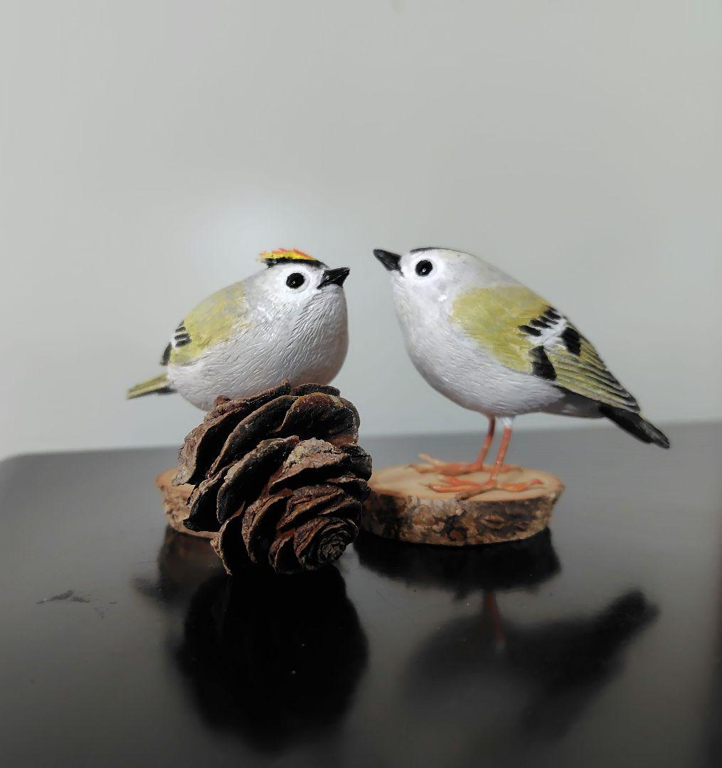 バードカービング キクイタダキ 野鳥 木彫り