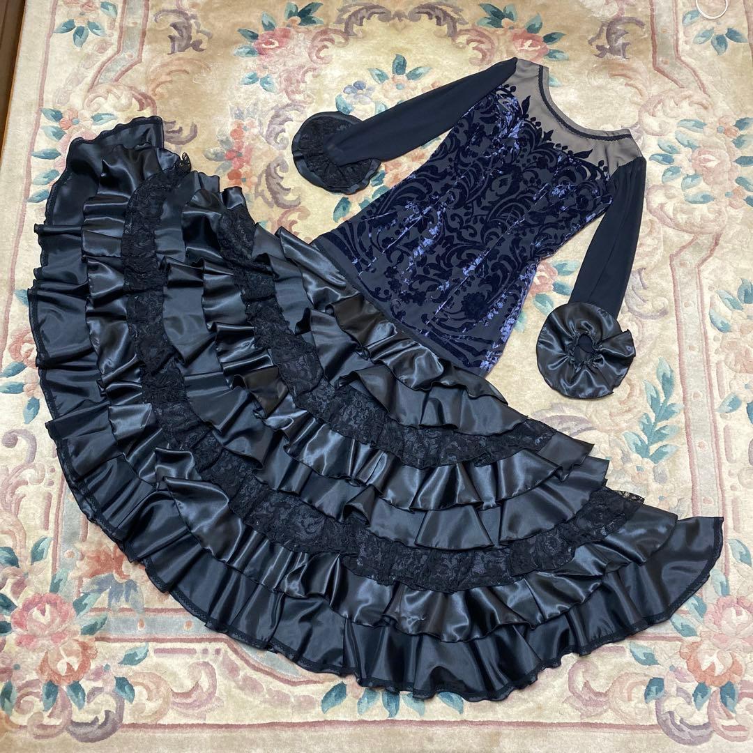 フラメンコ衣装　ハンドメイド　ブラックワンピース