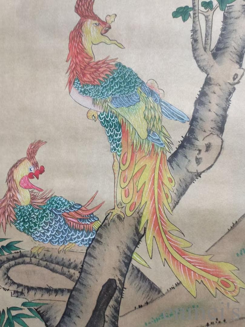 中国古美術.明時代.呂紀款.花鳥図.宣紙画.三尺手描き.旧蔵出.文房置物.唐物
