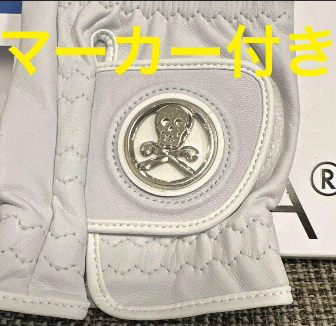 マーカー付　マークアンドロナ　ゴルフ　グローブ　手袋　MARK&LONA 白　黒