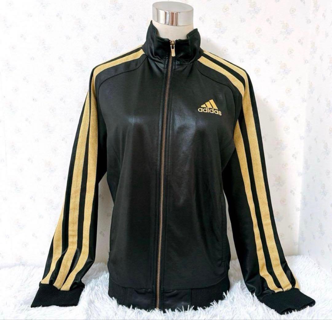 【adidas】ジャージ 上下セット ブラック×ゴールド　スポーツウェア S
