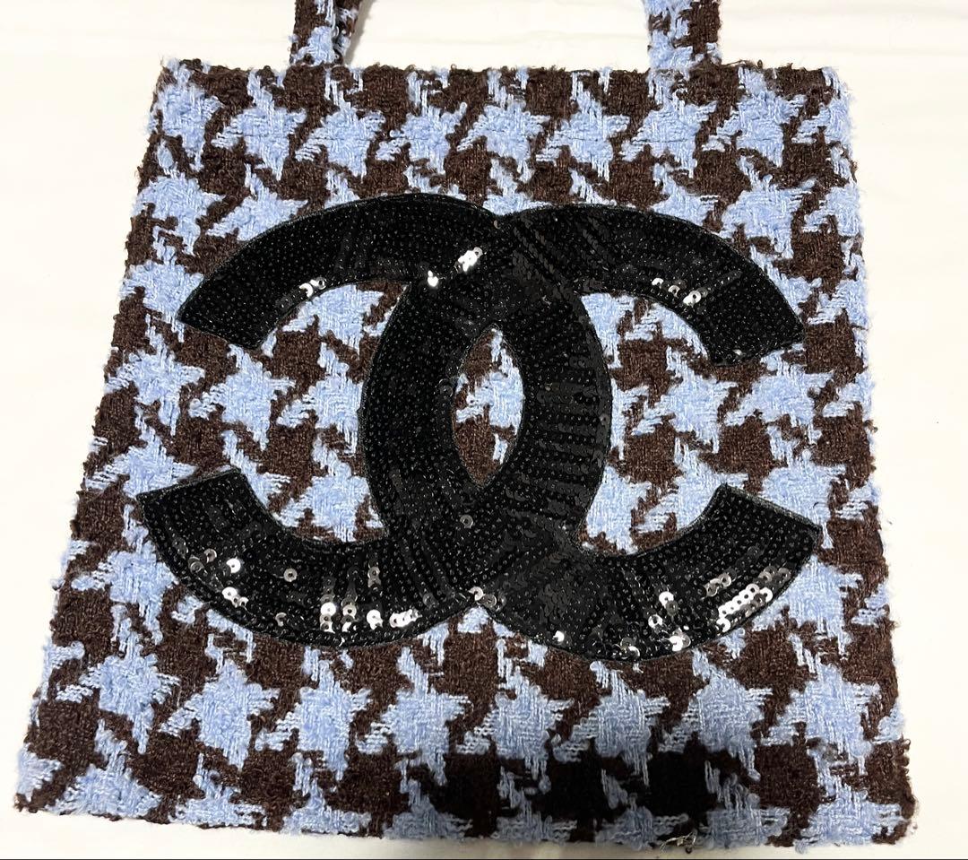 シャネル CHANEL 千鳥柄ブルー ス スパンコール　トートバッグ