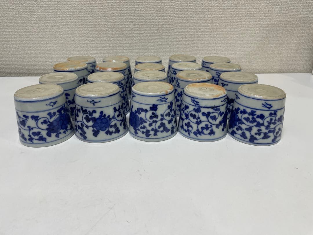 【現状品】伊万里焼 染付 牡丹 唐草 蕎麦猪口 アンティーク レトロ20個