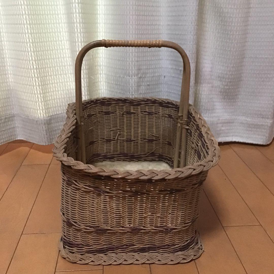 アンティーク　天然素材 ピクニックバスケット 持ち手付き