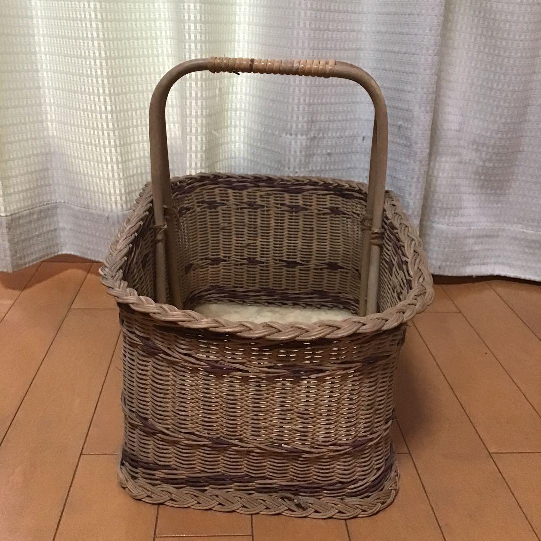 アンティーク　天然素材 ピクニックバスケット 持ち手付き