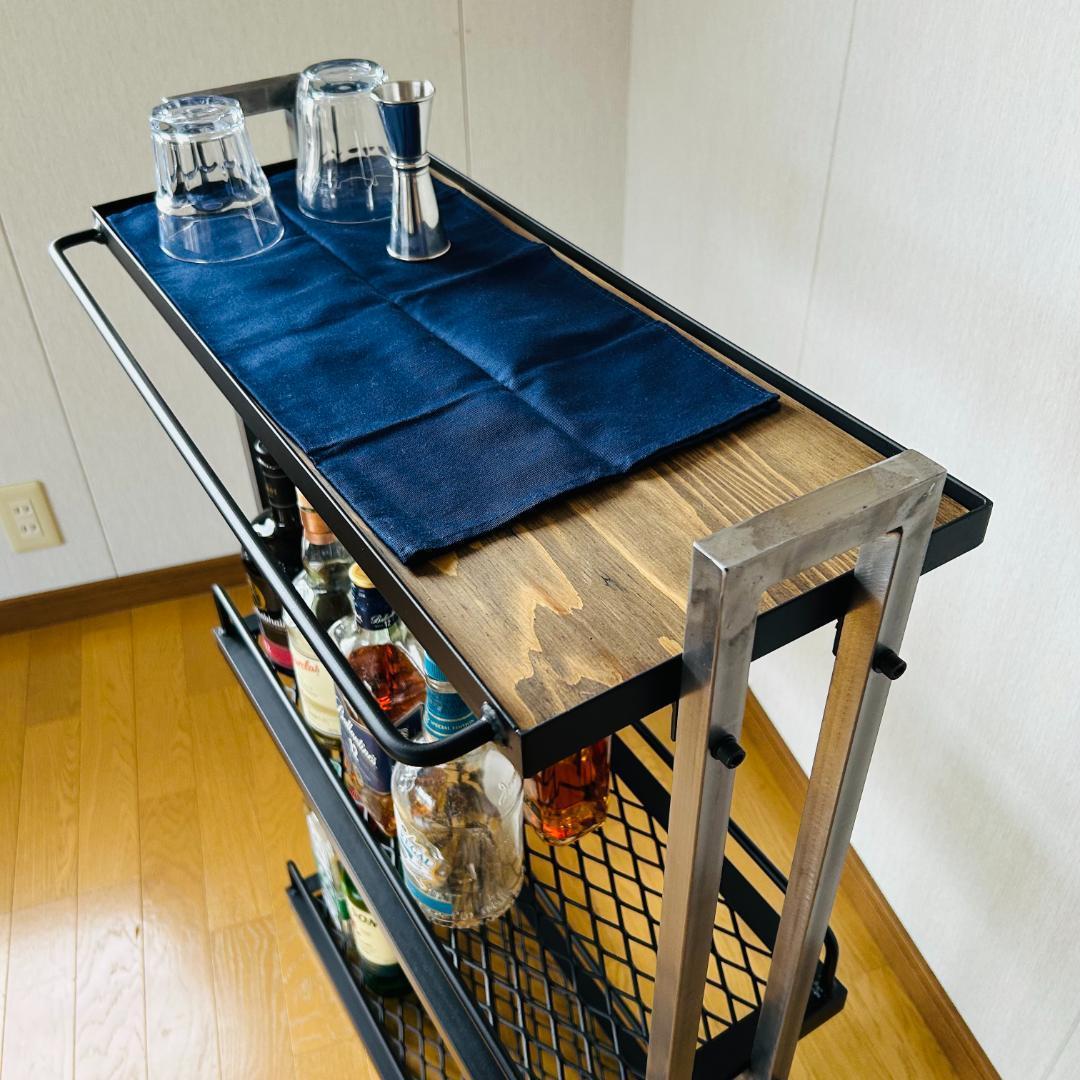 スチール製バーカート　ウイスキーラック　 3段　メッシュ棚　アイアン家具