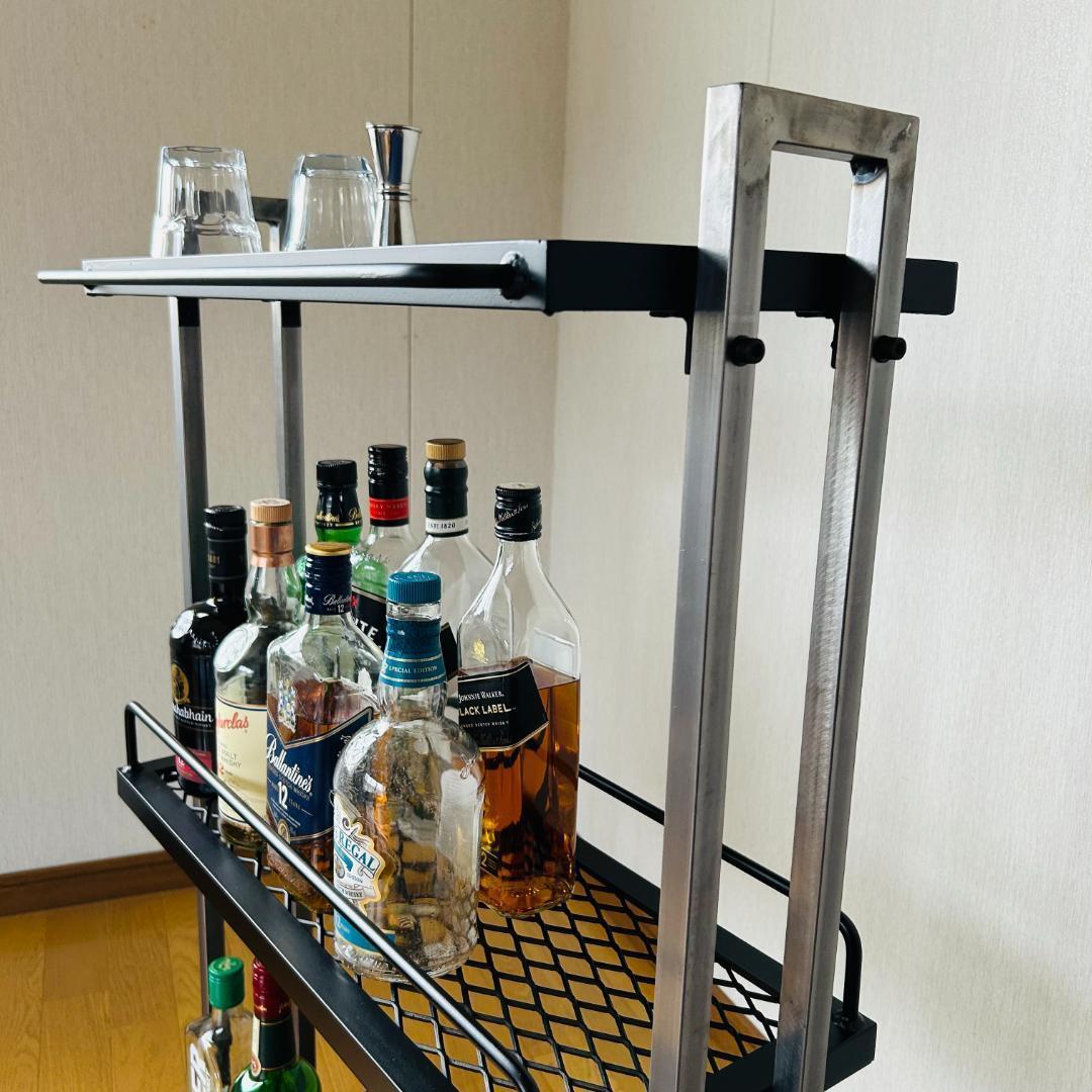 スチール製バーカート　ウイスキーラック　 3段　メッシュ棚　アイアン家具