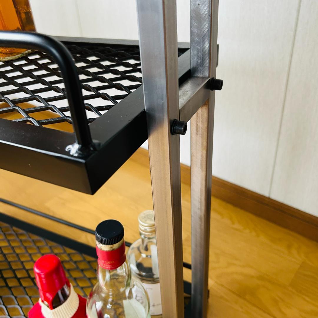 スチール製バーカート　ウイスキーラック　 3段　メッシュ棚　アイアン家具